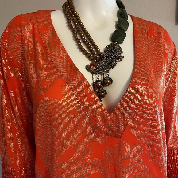 Michael Kors  Orange & Metallic gold Tunic Top Sz XL - Picture 2 of 8